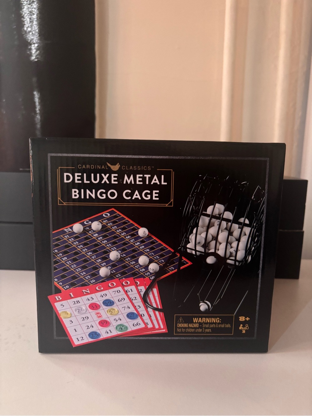 Classic Deluxe Metal Bingo Cage - Black with Red and Blue Cards